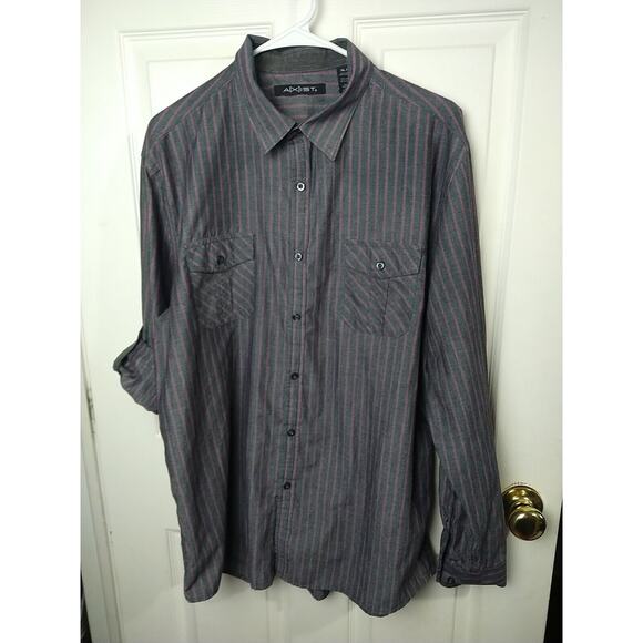 Axist Men's XL Shirt Purple Grey Striped Collared Roll Tab Sleeve - Picture 1 of 9